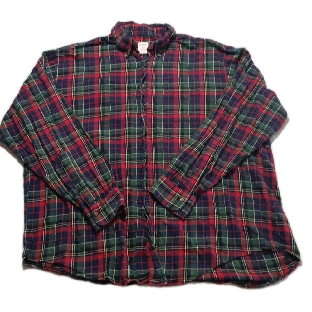 Brooks Brothers 346 Flannel Shirt Men’s XL Red Blue Plaid Cotton Button-Down